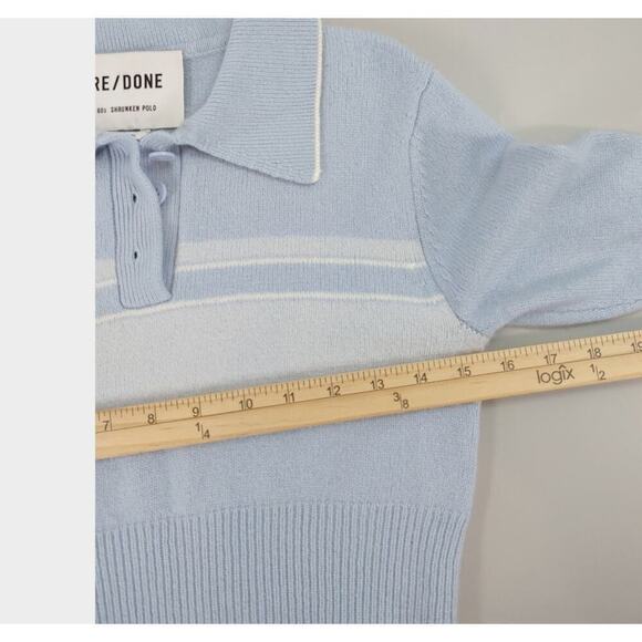 RE/DONE 60s Shrunken Polo Top Medium Pale Blue Striped Cropped Knit Mod - Picture 15 of 16